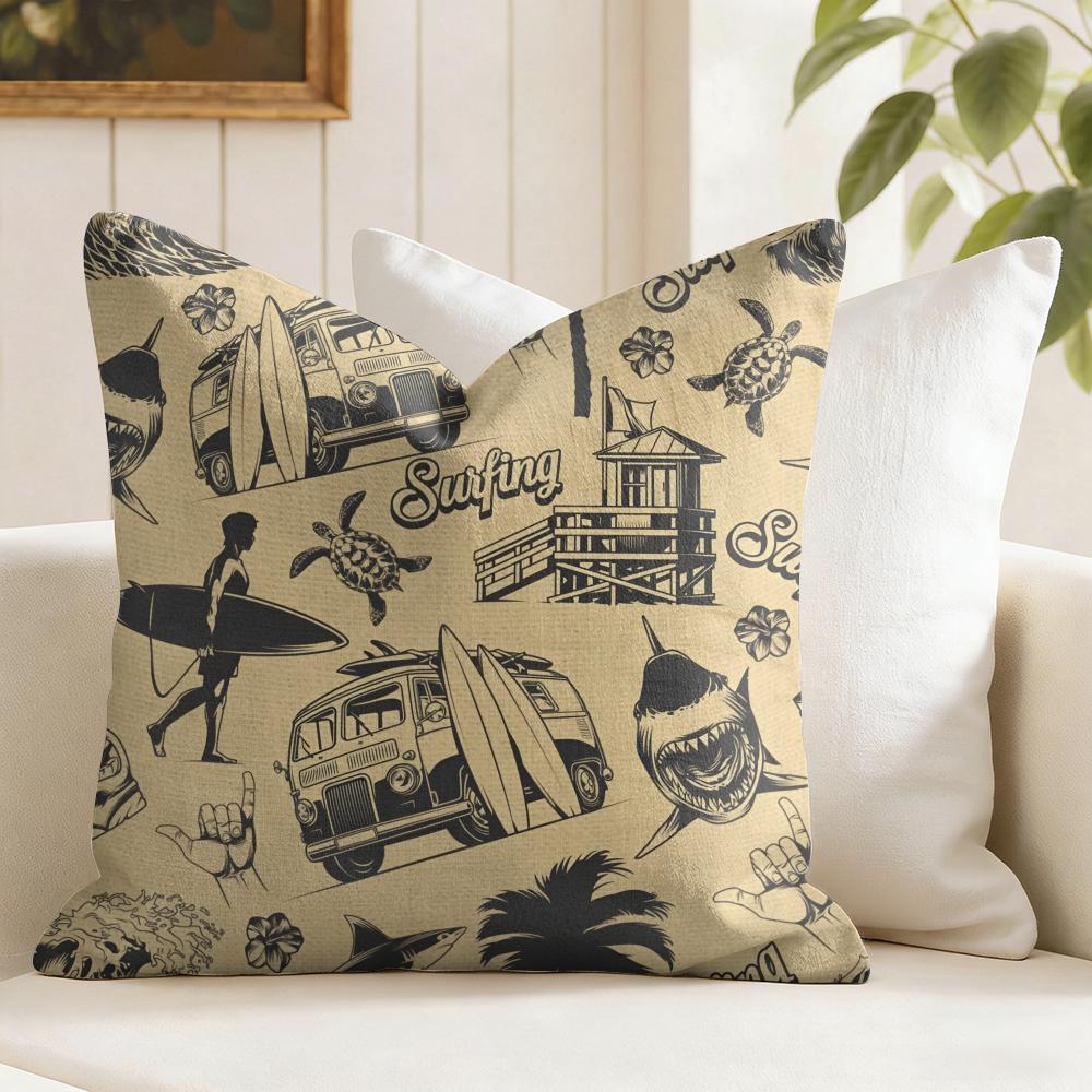 Surfing Pattern Cushion Cover Natural Linen Pillow Cover Double-Sided Print Cushion Cover For Sofa Home Decor