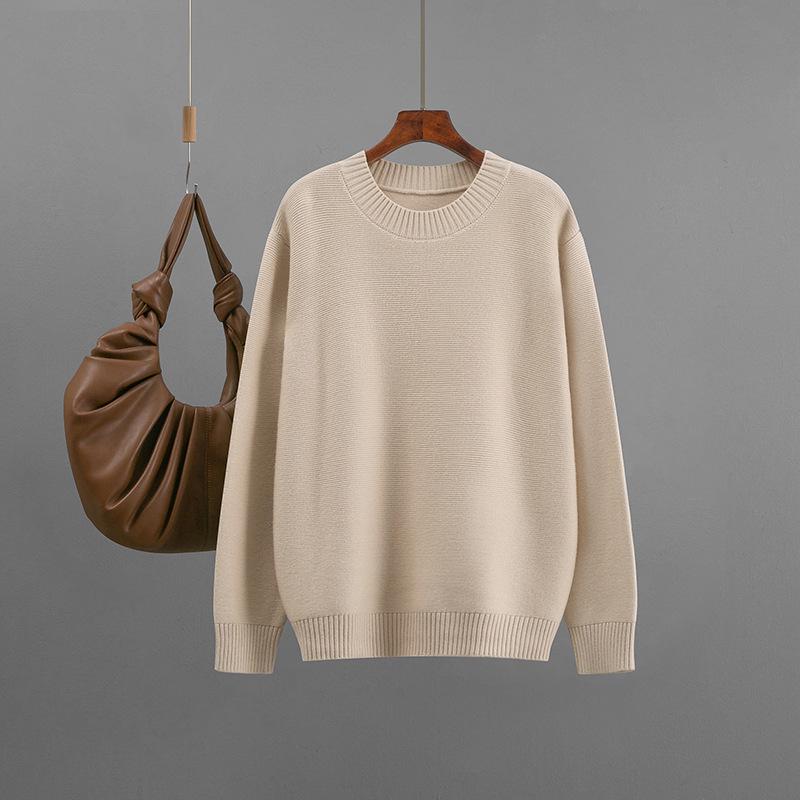 2025 Autumn/Winter European & American Women's Solid Round Neck Loose Knit Sweater
