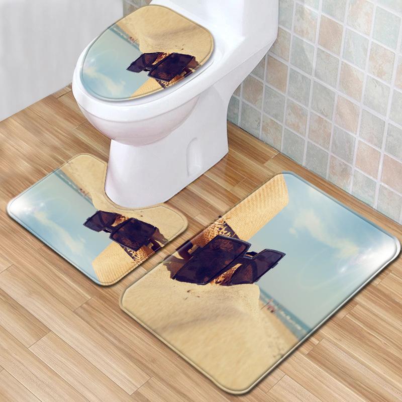 Beach View Bathroom Floor Mat Three-Piece Toilet Carpet Toilet Mat Set Door Mat Bathroom Non-Slip Mat