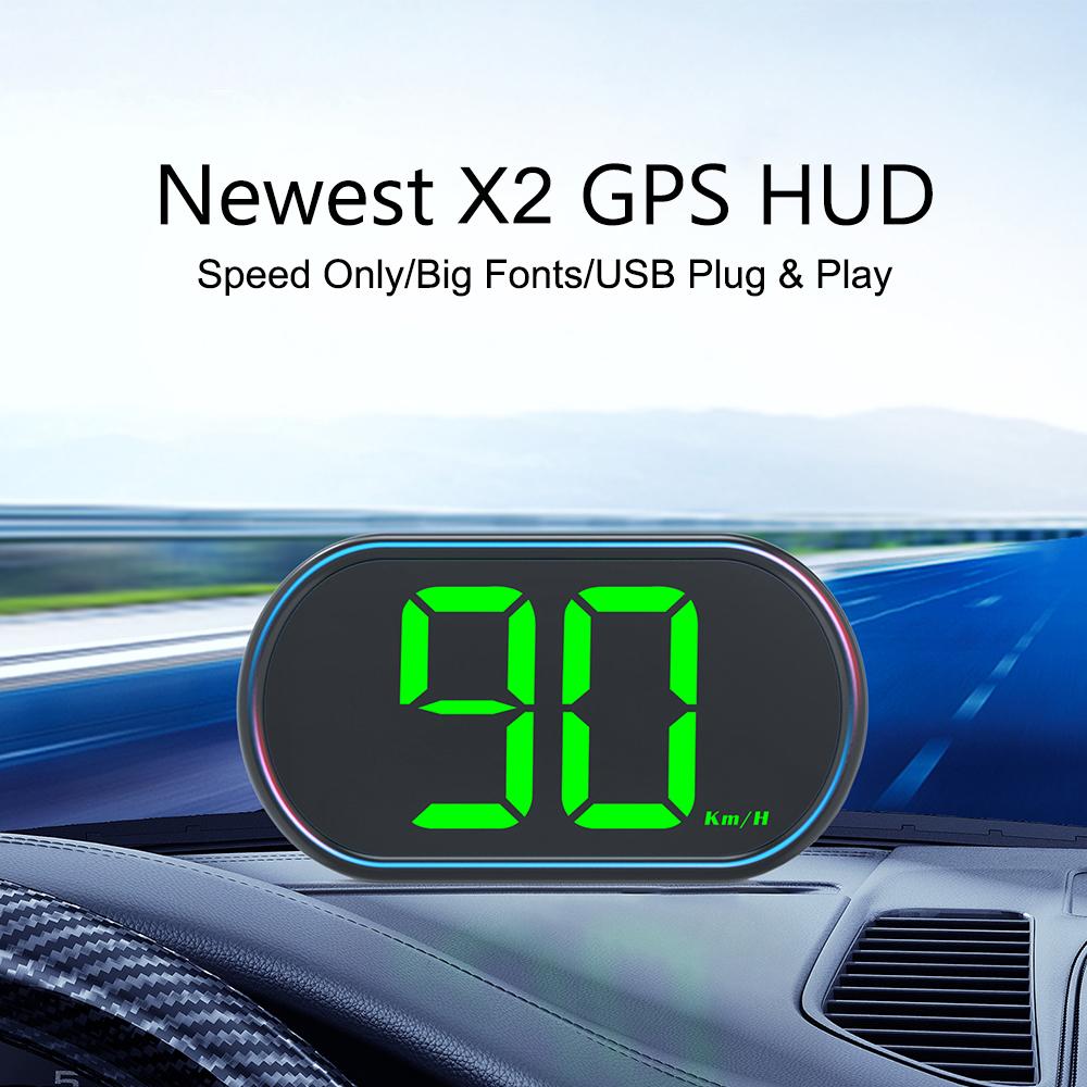 White Green Light Display Speedometer GPS HUD X2 HUD USB Plug Digital Car Head Up Display KMH MPH Speed Meter Big Font