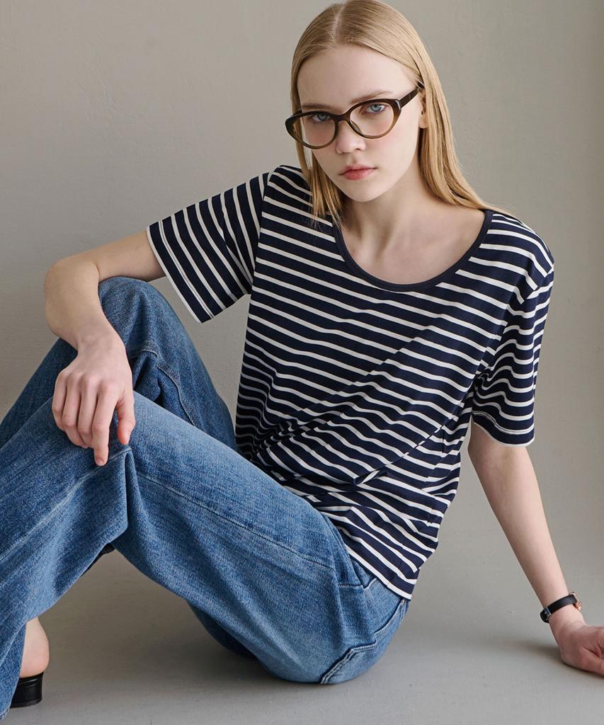 Lucida Basic Striped Short Sleeve T-Shirt - Navy