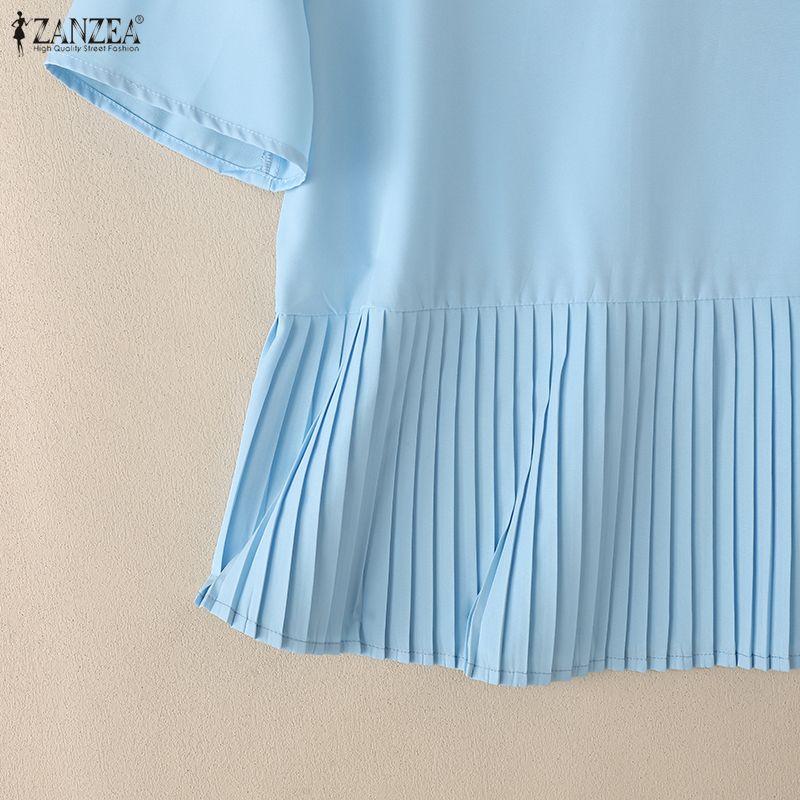 ZANZEA Women Casual V-Neck Solid Color Loose Short Sleeve Blouse