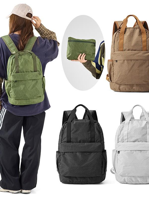 Cross-Border Plaid Large Capacity Foldable Hiking Backpack - Solid Casual Style