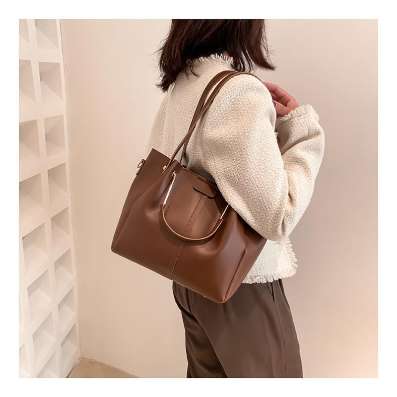 Damen Faux-Leder Eimer Tasche Neu Retro Minimalistisch Große Kapazität Reißverschluss Schulter Handtasche