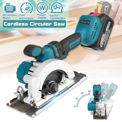 Fierăstrău Circular Electric Fără Perii, Fără Fir, 2000W, 125mm, Mâner Reglabil 0-45°, Scule Electrice, Mașină pentru Prelucrarea Lemnului, Tăietori de Lemn