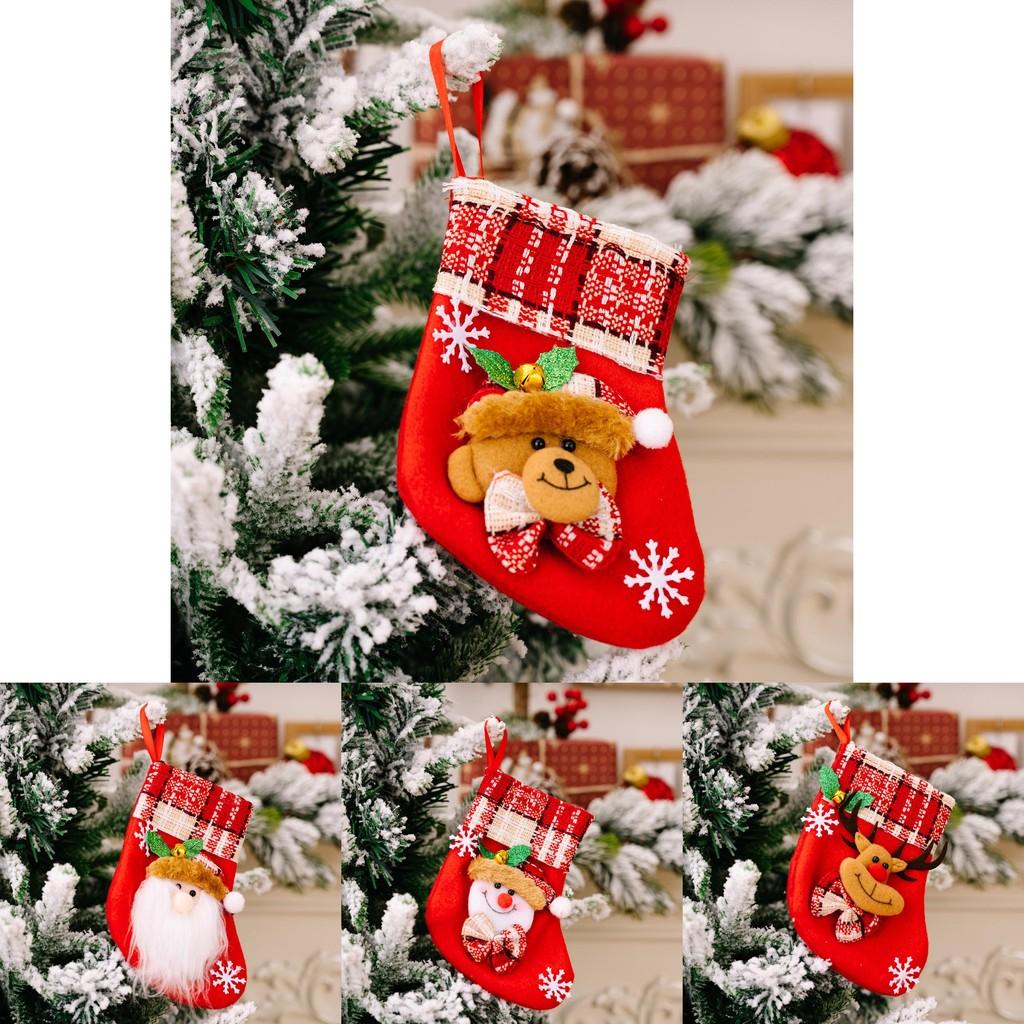 Trimmed Plaid Festive Mini Christmas Stocking With Bell For Joyful Holiday Decor