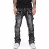 New Retro Cargo Jeans Men Stretchy Ripped Washed Y2k Pants Straight Leg Male's Patched Denim Trousers 2025 Spring Autumn