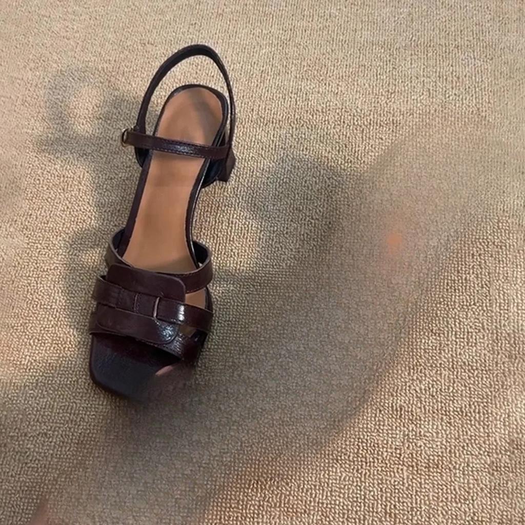 Fashion Summer 2025 New Toe Exposed Square Toe Thick-heeled Sandals for Women's Fashion, Wearing High-heeled Roman Shoes On Top