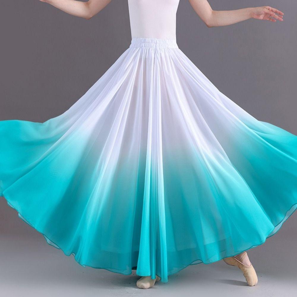 Gradient Color Dance Training Skirt Flowing Chiffon 720 Degree Classical Dance Skirt Big Swing Long Maxi Ballet Skirt