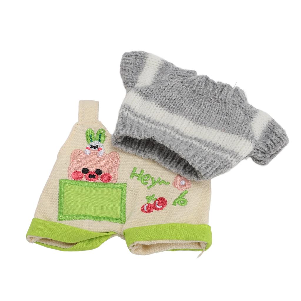 Plushie Doll Clothes Piggy Pattern Soft and Comfortable 20cm Plush Doll Outfit Coat Pants Grey and