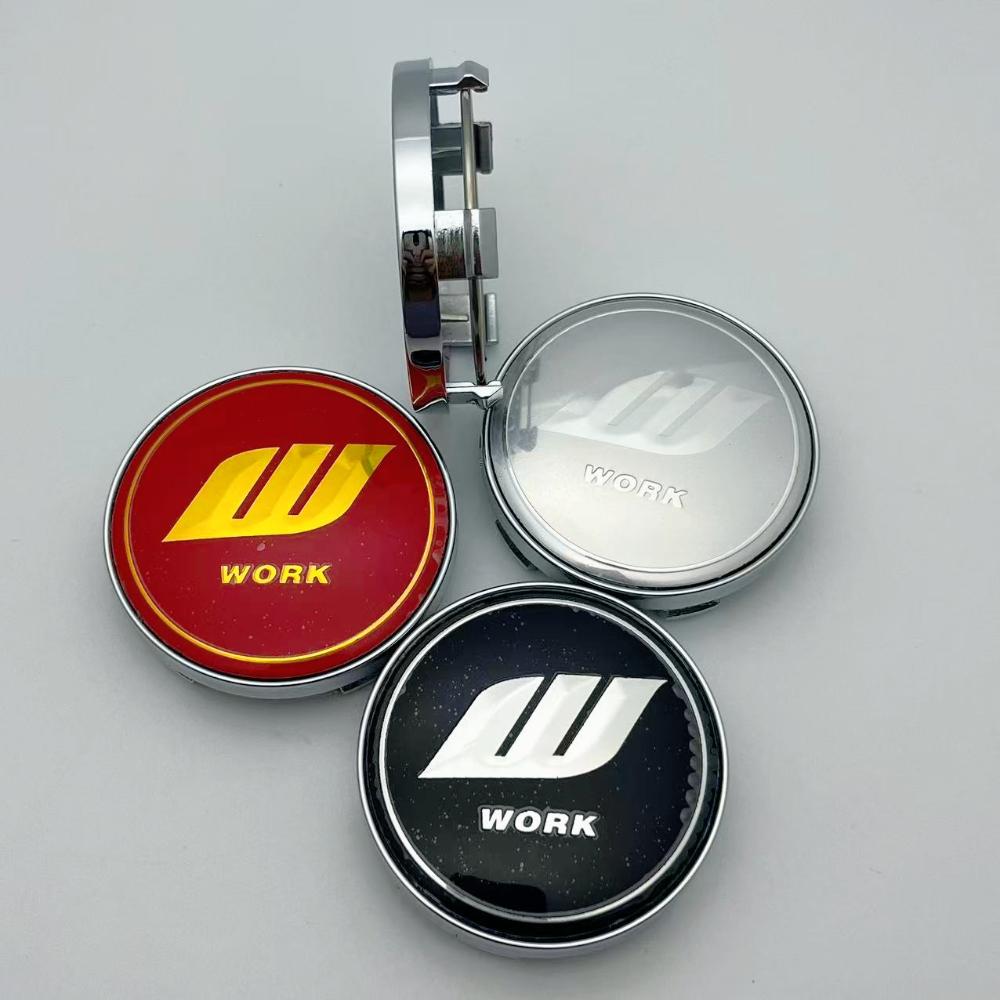 4pcs 60MM ( 56MM I.D ) Car Wheel Center Caps with W Work Logo Emblem Wheel Hubcaps Auto Rim Cover Black/Silver Car Accessories