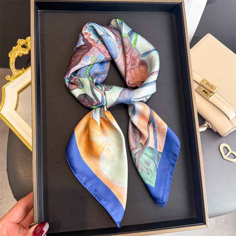2026 New Floral Printed Square Scarf for Women Soft Lightweight Scarf Headbands Fashion Bag Tie Ribbon Hair Bands Bandana