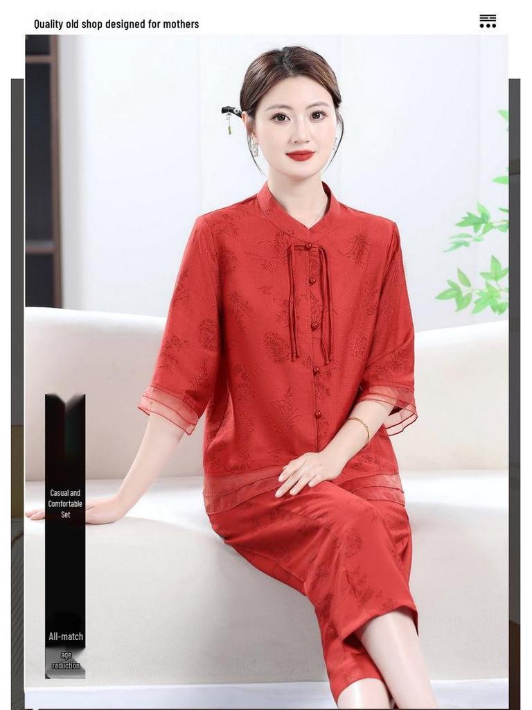 2026 Summer Chinese Style Fashionable Women's Top for Middle-aged and Elderly - Versatile, Slimming, and Flattering Design.