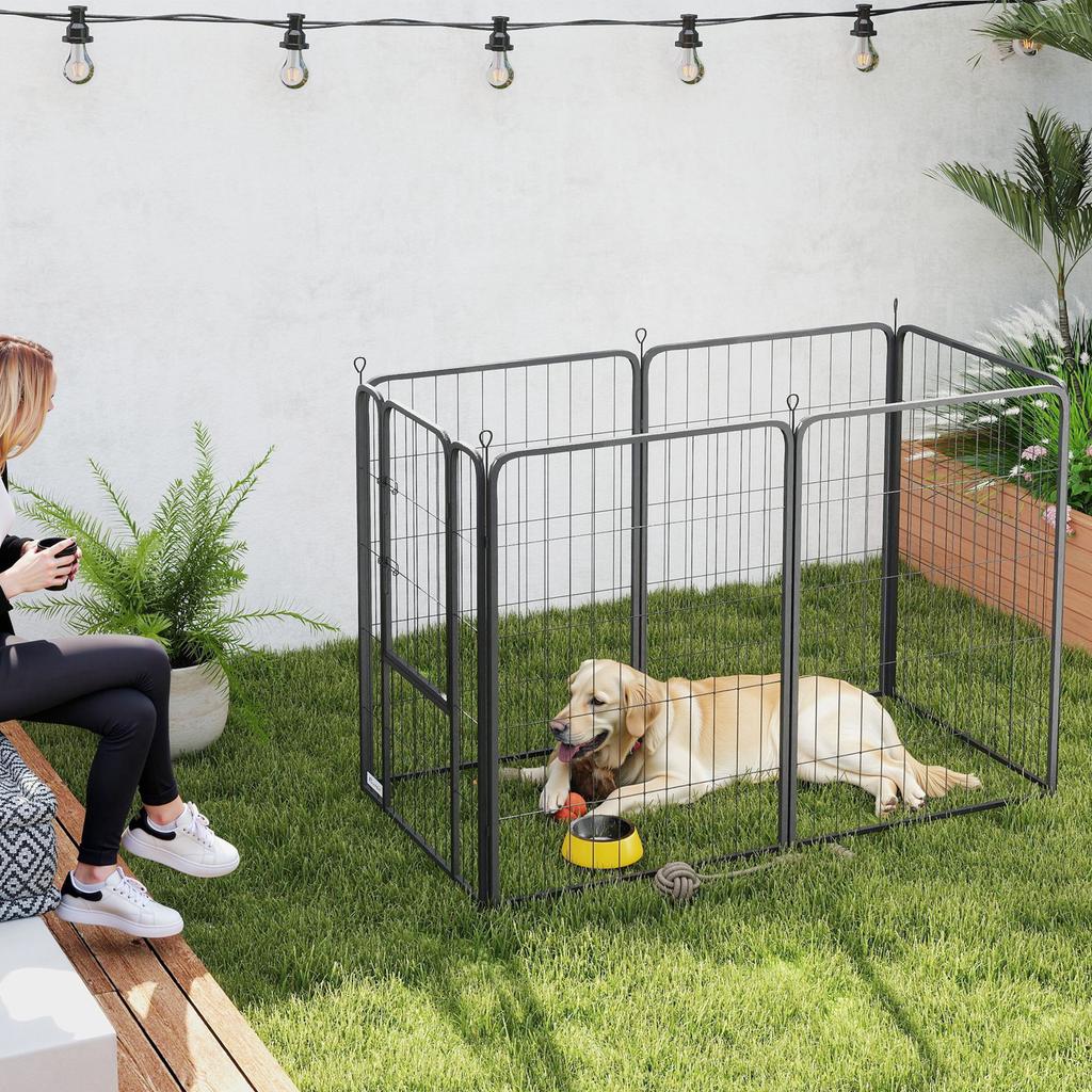 Six-Panel Dog Playpen with Door, for Large Dogs, Indoors, Outdoors, 100cm Tall, Black