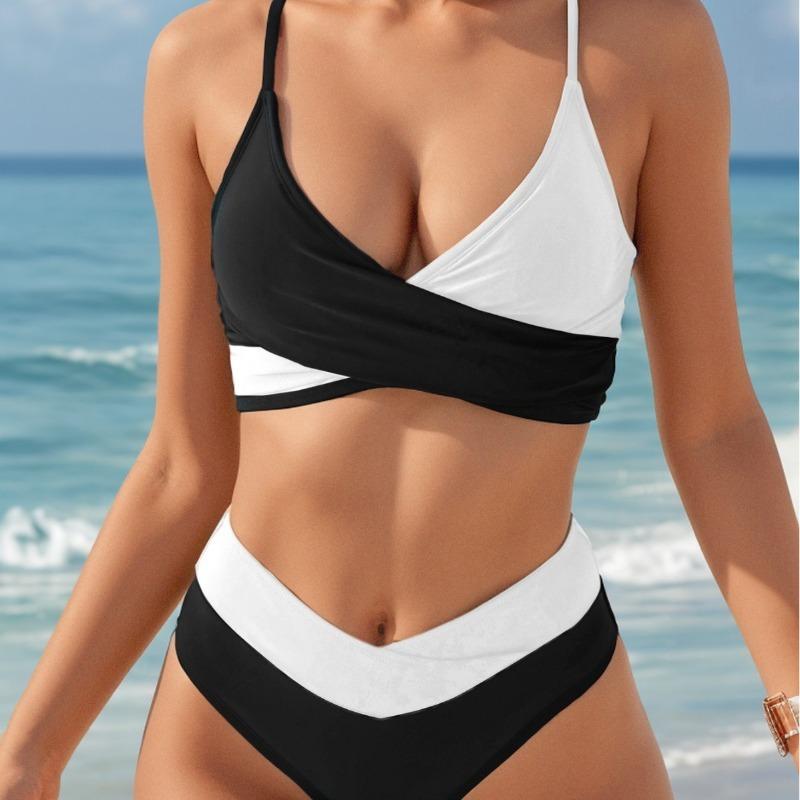 New Bikini European and American Solid Color Pleated Backless Sexy Bikini Split Swimsuit Swimsuit