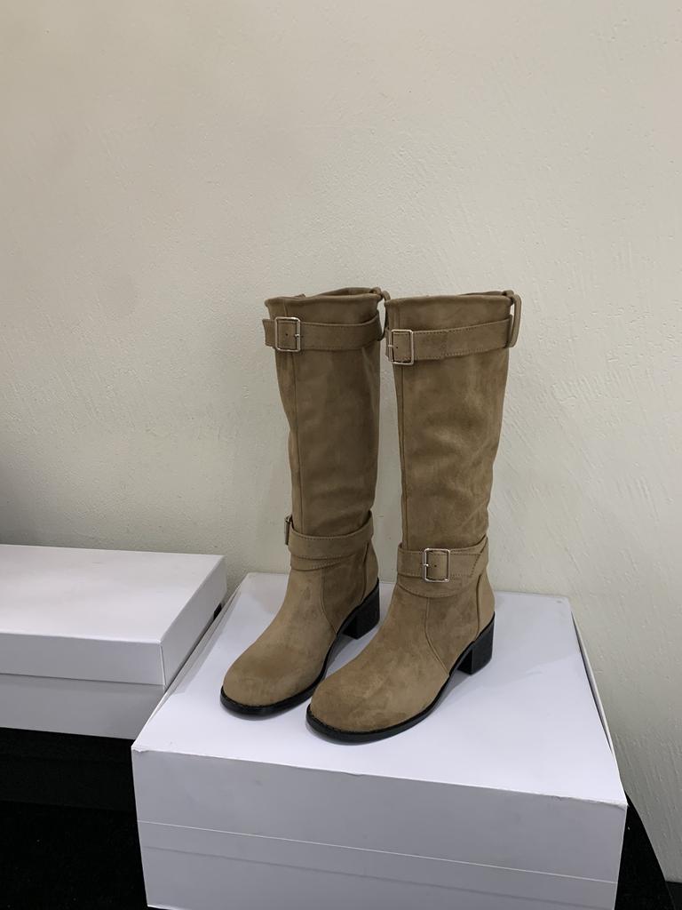 Thick Heel But Knee Skinny Knight Martin Boots Women's Vintage Suede High Heel Long Barrel Pile Long Boots