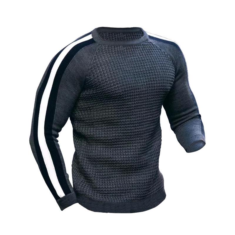 

Crew Neck Contrasting T-shirt Men s Casual Loose Bottoming Knitted Sweater Youth Men s Top Trendy T-shirt M темно-серого