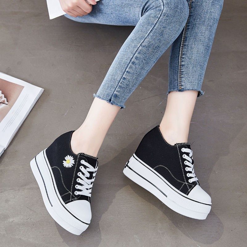 Zapatos de Lona para Mujer Primavera Otoño Calzado Negro para Dama de Plataforma Alta Moda 2025 Calidad Zapato Vulcanizado Diseñador Lujo