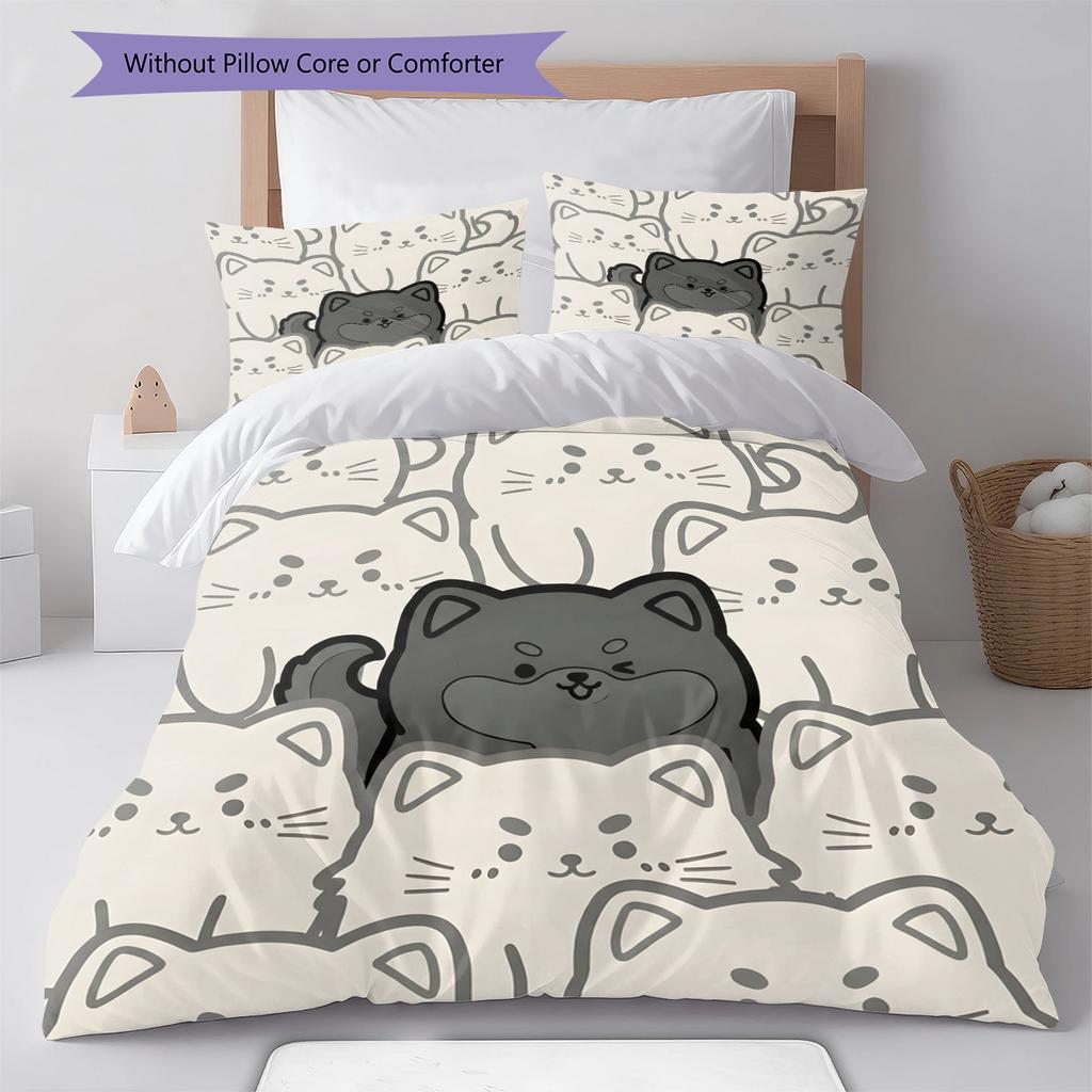 Shiba Inu Pattern Bedding Quilt Set Quilt Cover Pillowcase Home Decoration Birthday Gift (1 * duvet cover + 2 * pillowcase, without core)