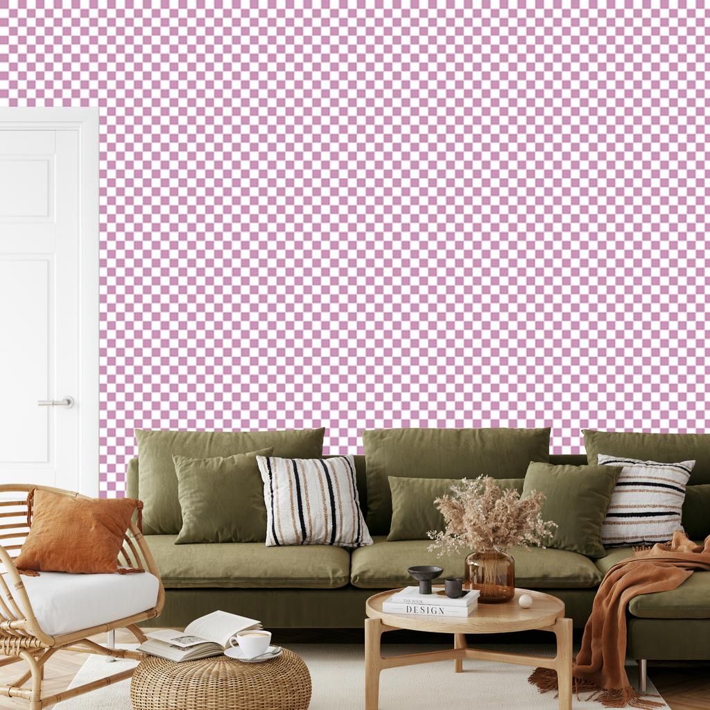 Checkerboard Wallpaper White and Powder Pink for Living Room and Bedroom 50x1000