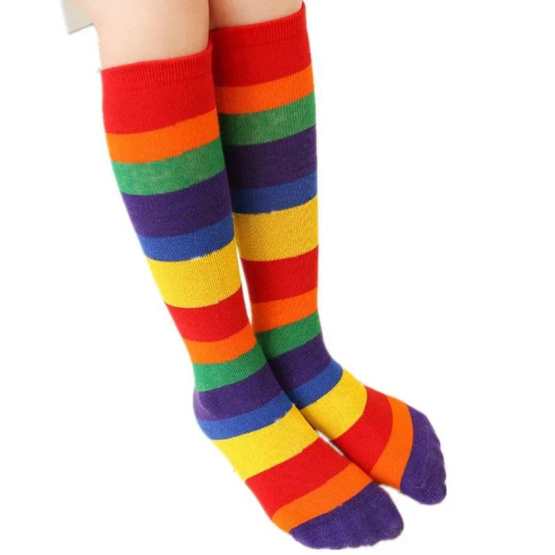 Novedad Calcetines Arcoíris para Niños Niñas Niños Deporte Rayas de Colores Algodón Suave Hasta la Rodilla Pequeños Alta Calidad 2-12 años 2-10 T 35cm M red