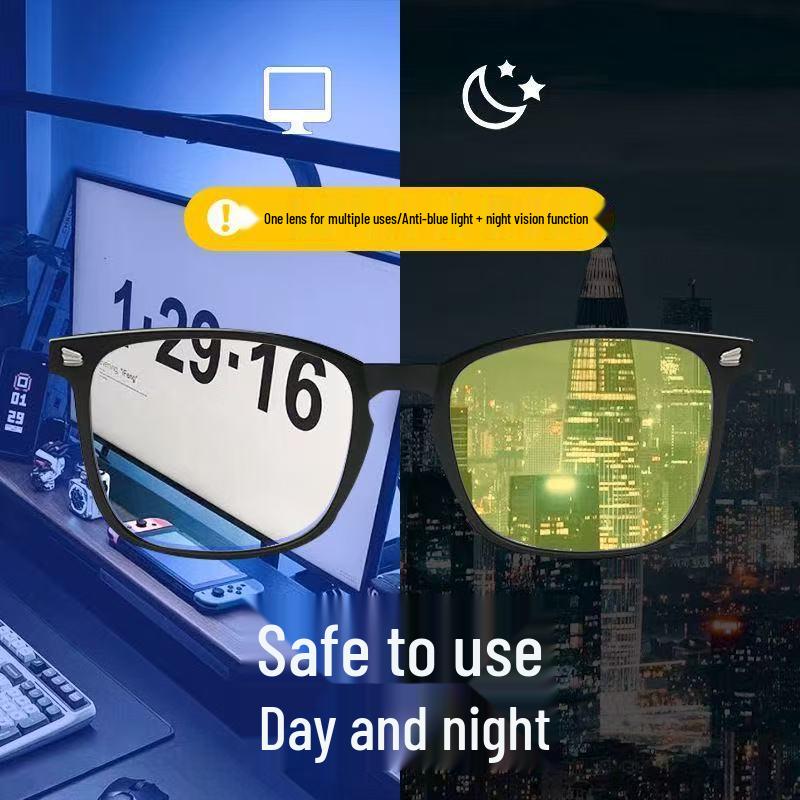 Retro Square Frame Yellow Lens Night Vision Glasses with UV Protection for Men and Women