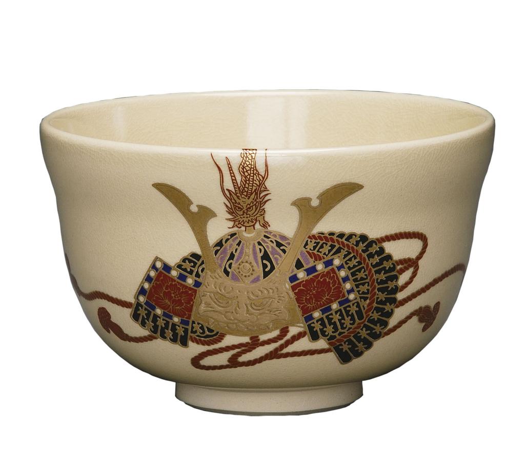 Miyachi Eikou Matcha Bowl, White, Size: Diameter 12.4cm X Height 7.8cm, Ninsei Kabuto Design, Gift Boxed