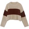 Short Striped Crew Neck Sweater Women's New Autumn Loose Casual Wear Autumn and Winter Long-sleeved Knitted Sweater