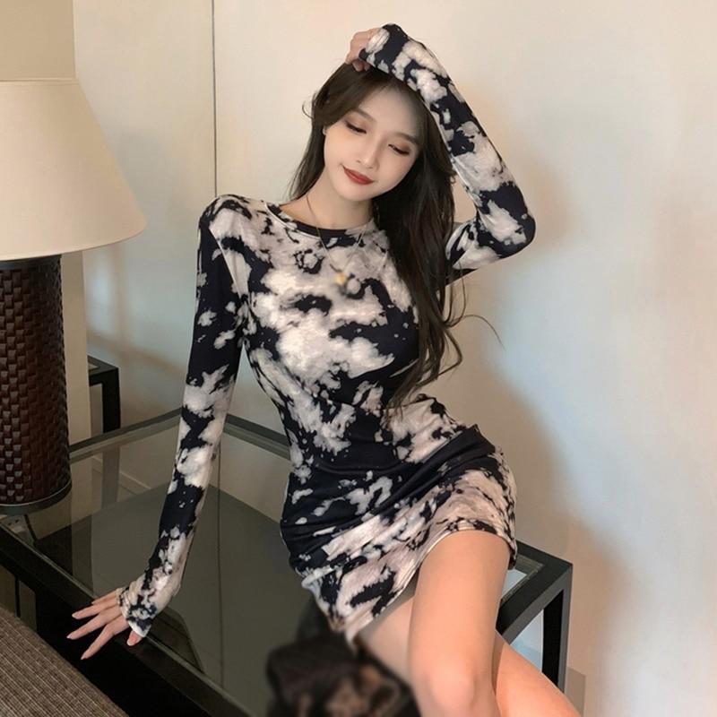 Women's Dress Tie-dyed Slim Long Sleeves