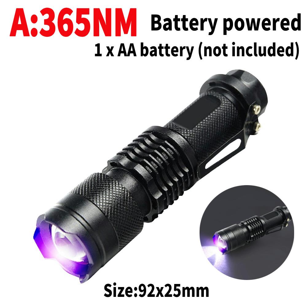 Portable LED UV Flashlight USB/Battery Powered Ultra Violet LED Flashlight 365nm/395nm Inspection Lamp 3 Modes Detector Torch