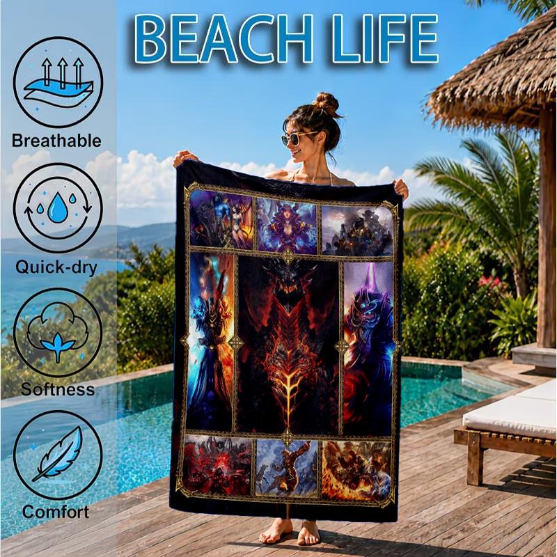 Game Warcraft Darkness Warrior Beach Towel, Microfiber Beach Towel, Perfect For Pool, Beach, Travel, Home Decor Beach Party Fan gifts