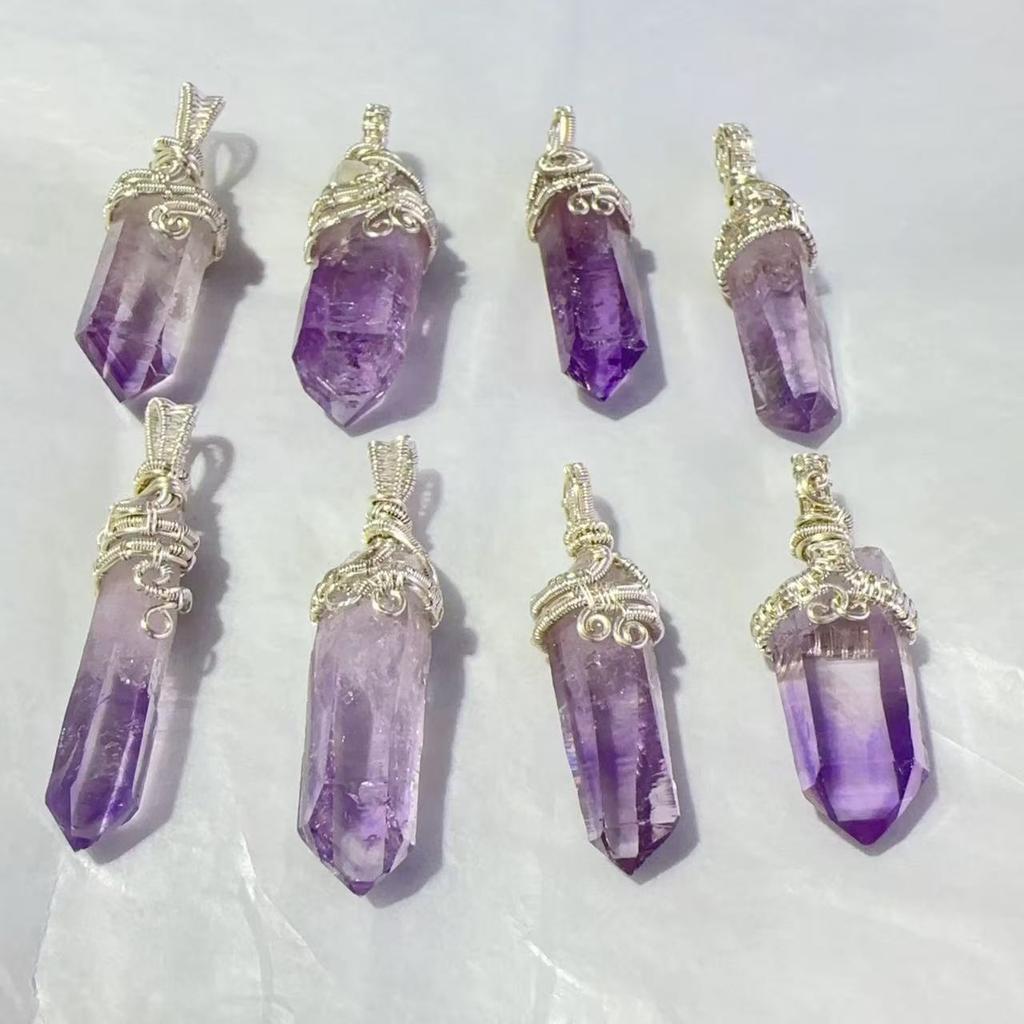 Handmade Wire Wrapped Natural Crystal Healing Stone Fine Jewelry High Quality Cruz Amethyst Raw Stone Pendant Necklace