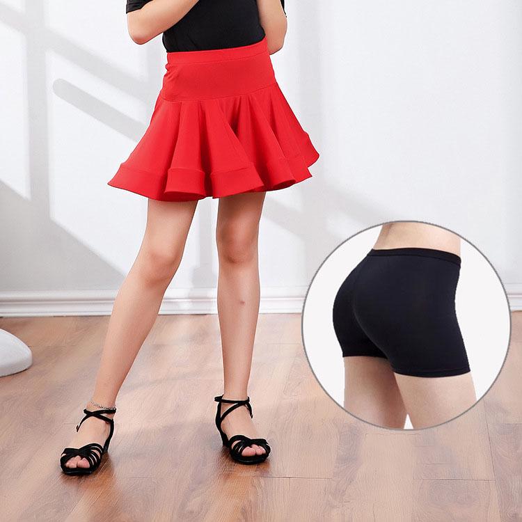 

Child Girls Latin Skirts Ballroom Salsa Cha Cha Competition Costume Adults Kids Practise Dancing Clothing Wear with Underpants 120 красный