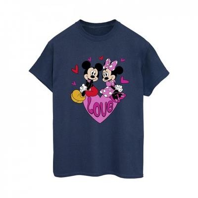 Womens/Ladies Love Heart Mickey & Minnie Mouse Cotton Boyfriend T-Shirt