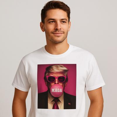 Maga Tshirt Trump Blowing Maga Bubble Gum Short Sleeve 100% Cotton Crew Neck Top Unisex T-Shirt