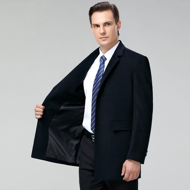 High-end Cashmere Coat Men's Suit Collar Mid-length Coat Autumn and Winter Middle-aged Business Casual Woolen Windbreaker