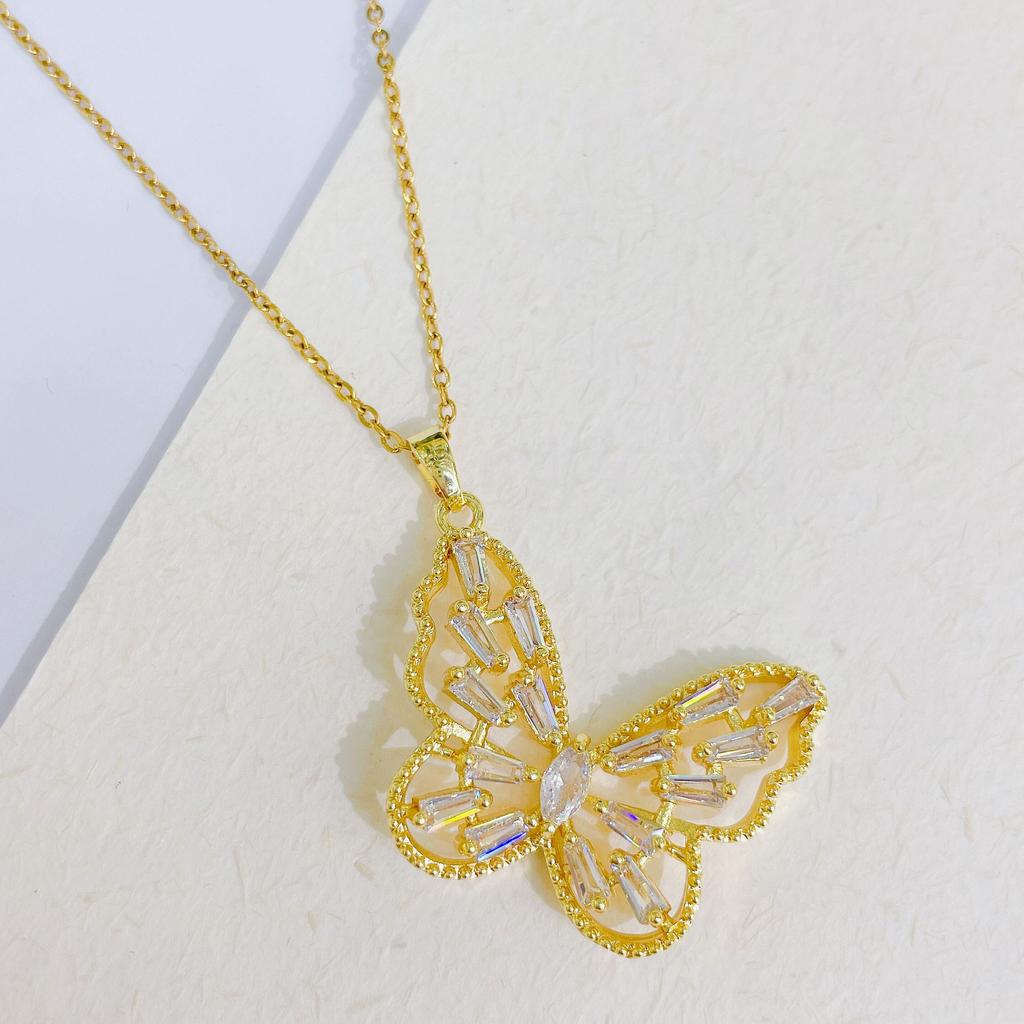 Personality Hip Hop Butterfly Necklace Color Zircon Unique Design Niche Fashion Pendant Jewelry For Young Women