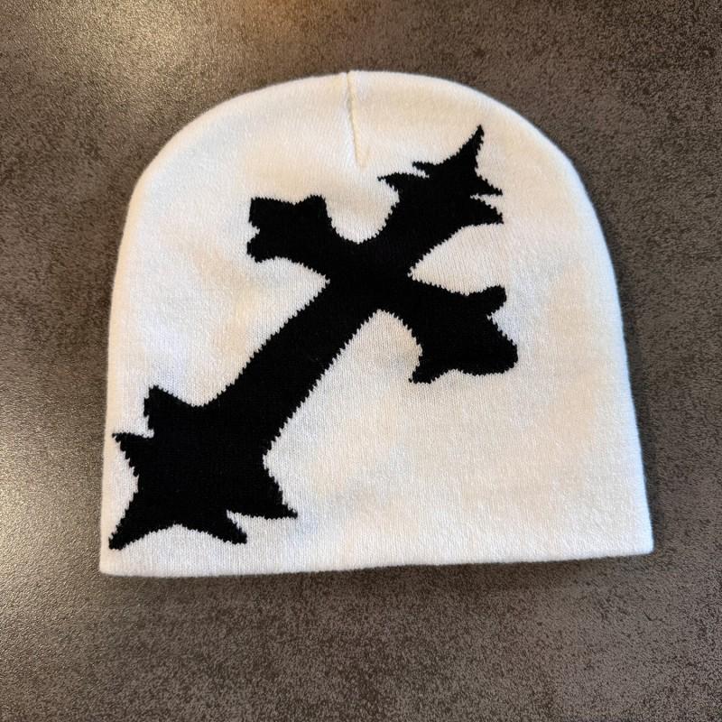 Y2K Knit Beanie Women Cross Warm Ear Flap Slouchy Hat Trendy Winter Cap