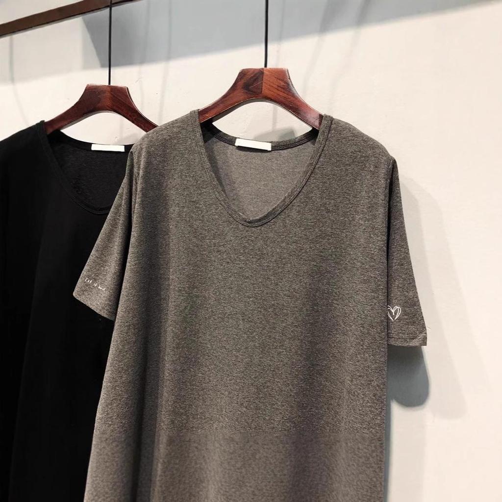 Plus Size Summer 2025 V-Neck Heart Short Sleeve Women's Loose Slimming T-Shirt