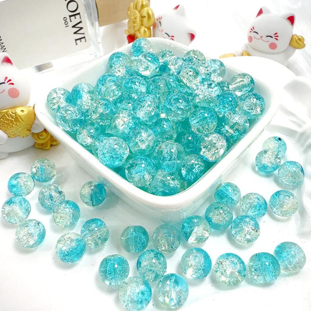 10mm Crackle Glass Round Beads, Loose Spacer Beads DIY Accessories for Bracelet Making 50pcs