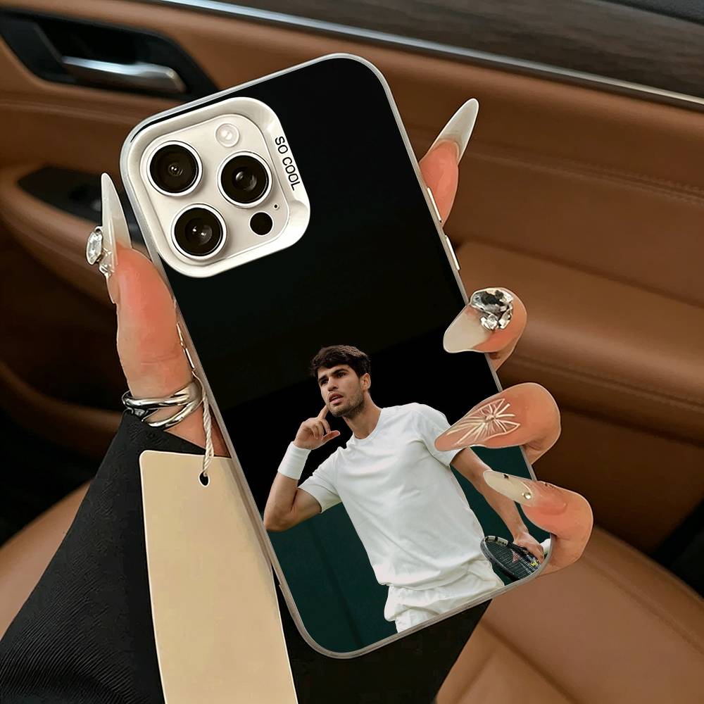 C-Carlos -A-Alcaraz-Tennis Phone Case For iPhone 11 12 13 14 15 16Pro Max Plus white Sliver Phone Cover