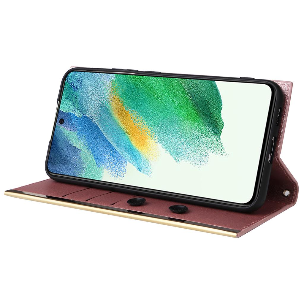 For Samsung Galaxy S21 FE 5G Leather Case Suction Cup 3 Card Slots Phone Cover