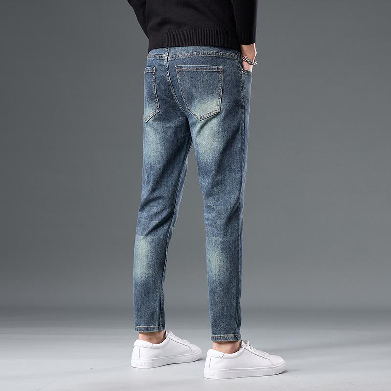 JYL Men's Jeans  Crop Slim Tapered Elastic High-End Fashion Denim