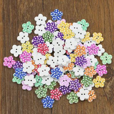 100 Pcs Lovely Wooden Buttons DIY Sewing Scrapbooking Flower Dots Mixed 20 X 2mm