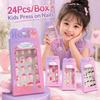 24Pcs/Box Cartoon Kids Press On Nails Black Flower French Tips False Nails Full Cover Fake Nails for Children Daily Holiday Wear