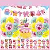 Vibrant Kirby Game Cake Insert Aluminum Foil Balloons Pull Flag Set For Kids Birthday Party