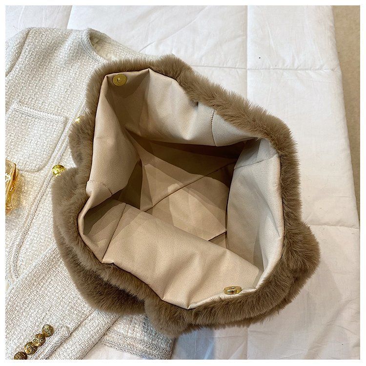 Geantă tote nouă de toamnă și iarnă de mare capacitate, geantă cu puf, drăguță, cu desene animate, geantă de umăr de pluș, geantă de femei