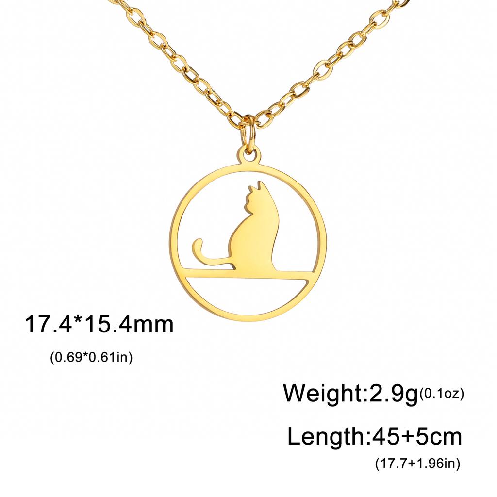 Cazador Walking Cat Kitten Necklace for Women Stainless Steel Round Pendant Animal Chain Necklaces Jewelry 2026 Wholesale New