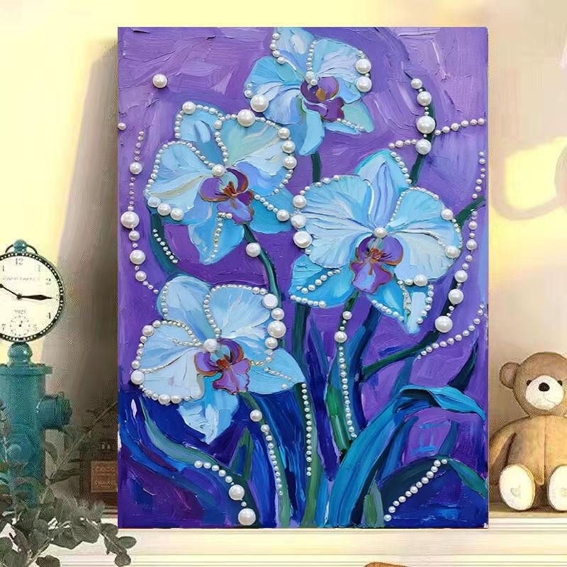 DIY Pearl Painting Kit Flower Rose Sunflower Orchids Lotus Iris Handmade Craft Art Pearl Painting for Home Wall Decor Gift for Women Adults Kids