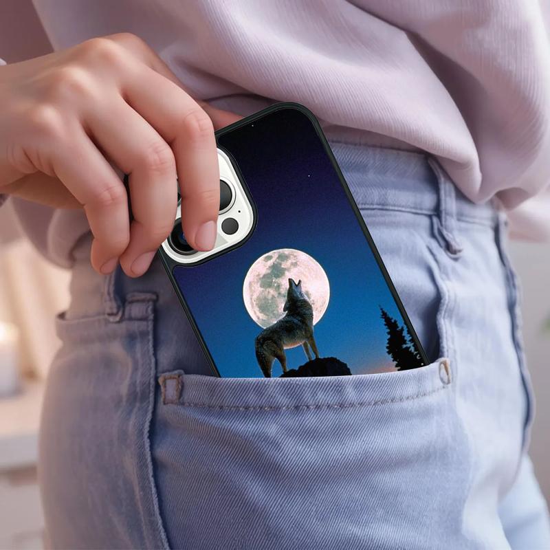 Moon Roaring Wolf Phone Case For iPhone 17 Air 15 16e 14 13 Pro Max Coque 12 11 Pro Max PLUS cover